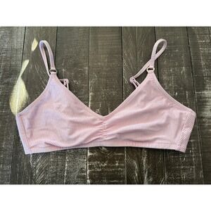 Aerie Beach Babe Shine Rib Voop Bikini Top Size XL Baby Pink‎